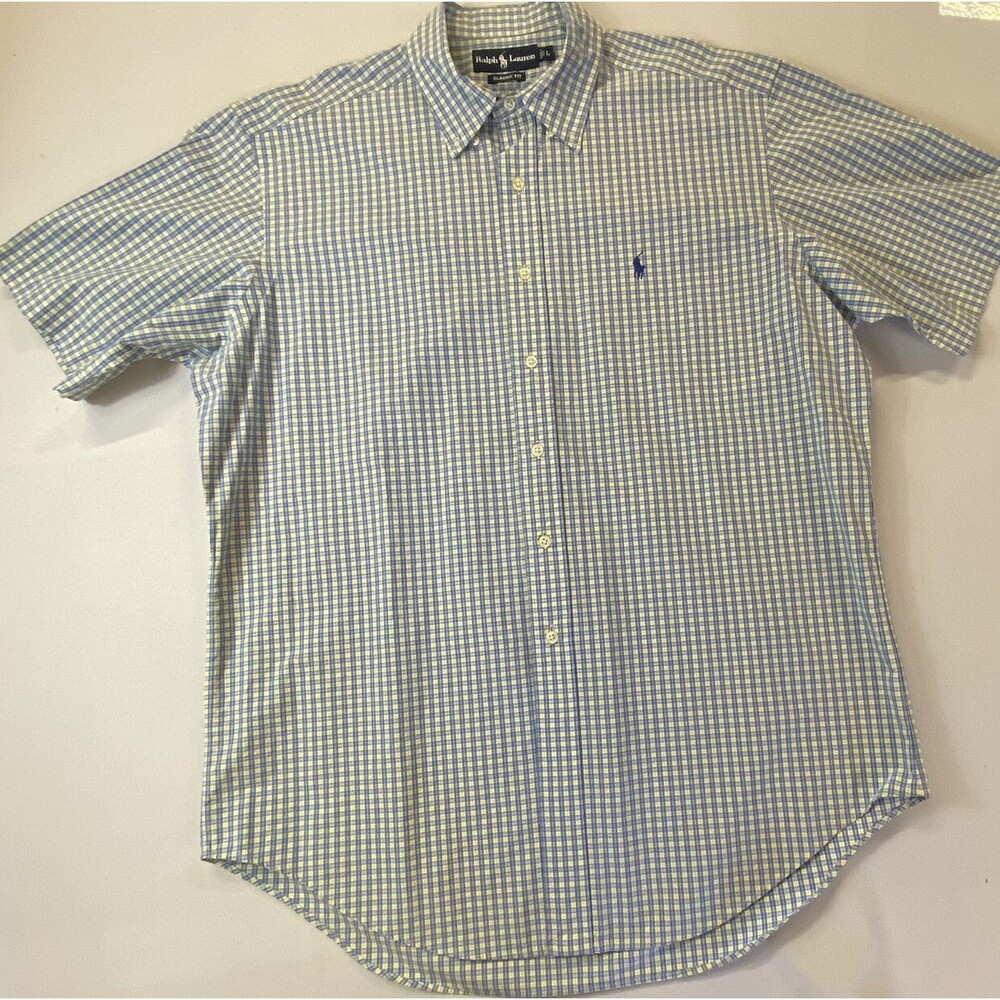 Ralph Lauren Mens Short Sleeve Classic Fit Multicolor Check Button Down Size L